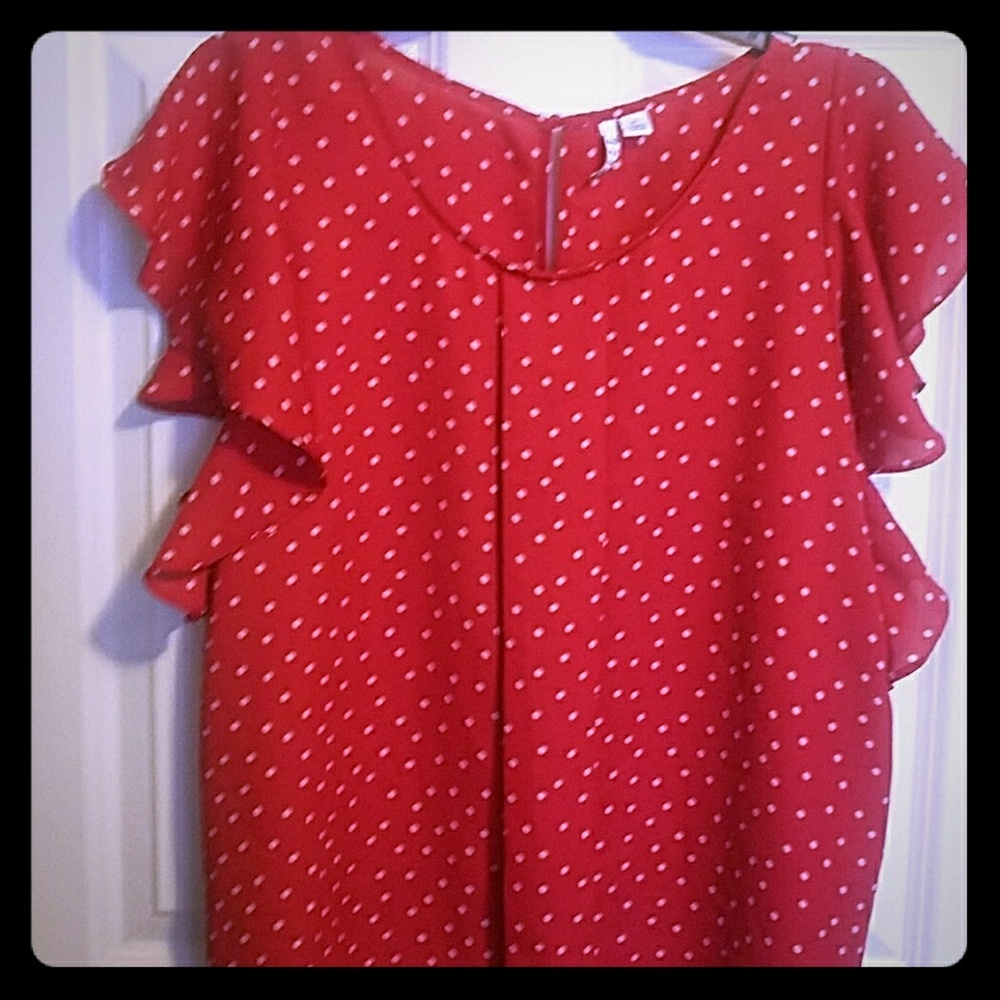 Elle red and white polka dot blouse
